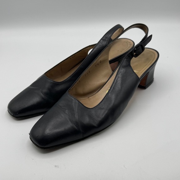 Salvatore Ferragamo Shoes - Salvatore Ferragamo Comodita Slingback Heels Black Leather Women 7.5 C Italy AS